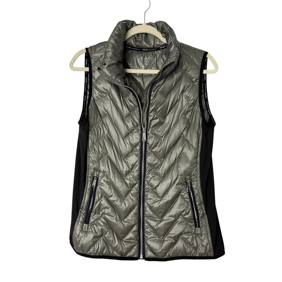 Calvin Klein Performance Puffer Vest Women L Green Premium Down Filling Pockets - Picture 1 of 8